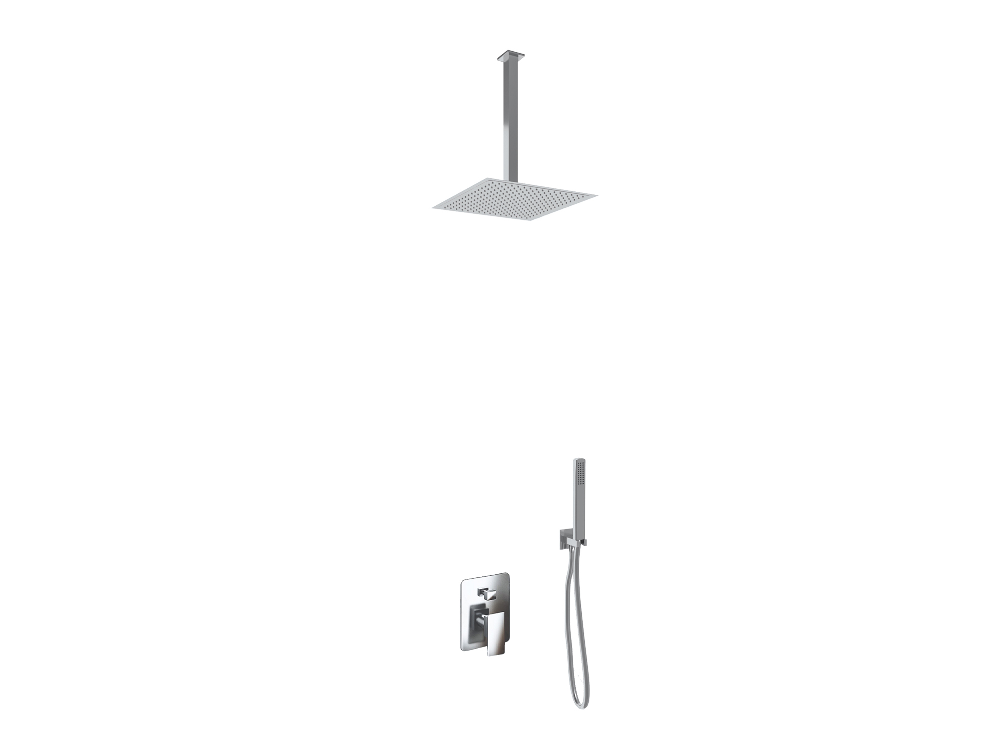 Kit doccia SWY-Inox Slim, 2 vie, braccio da soffitto, presa acqua, flessibile e doccetta inclusi, acciaio inox - immagine 6
