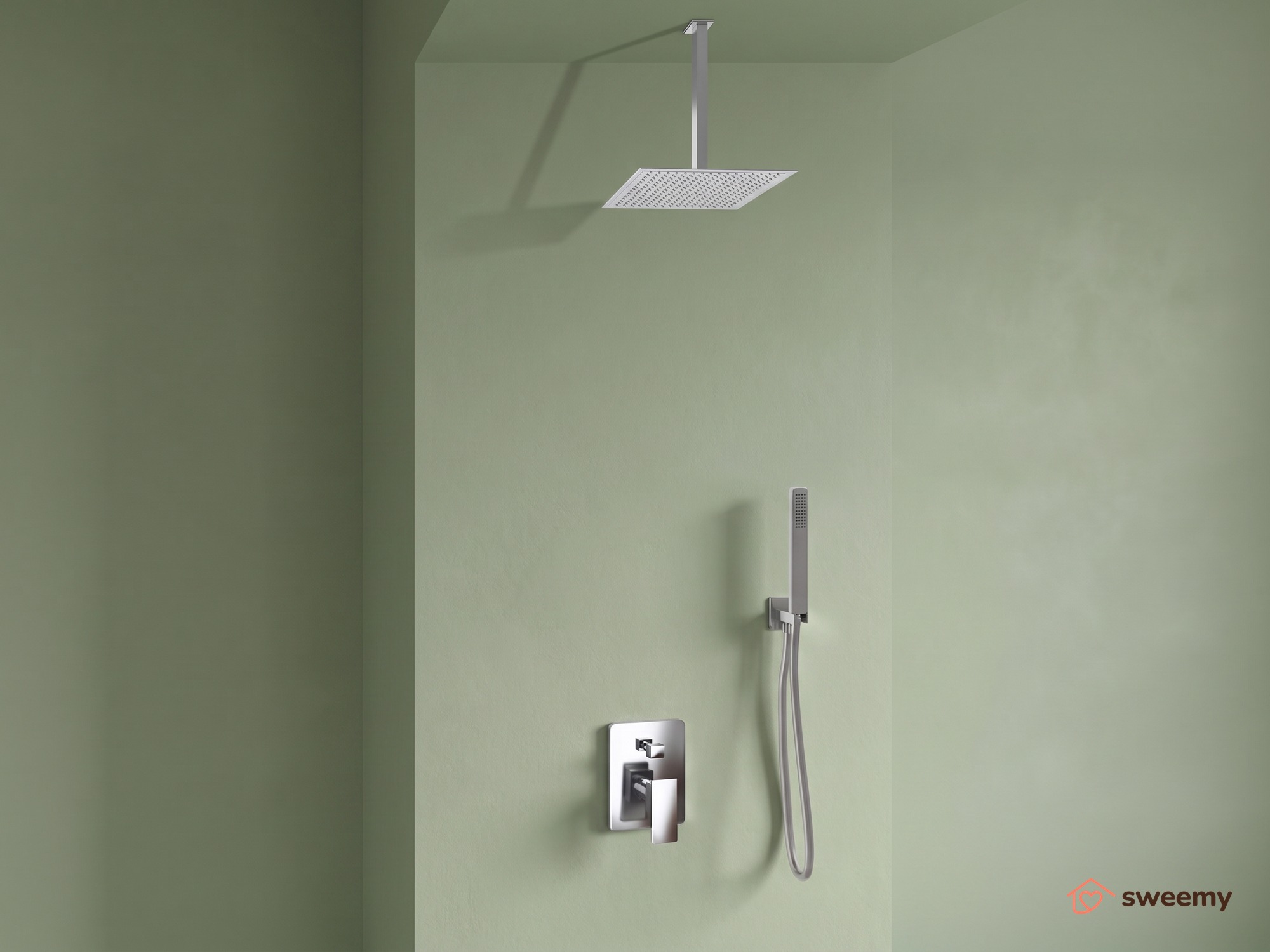 Kit doccia SWY-Inox Slim, 2 vie, braccio da soffitto, presa acqua, flessibile e doccetta inclusi, acciaio inox - immagine 7