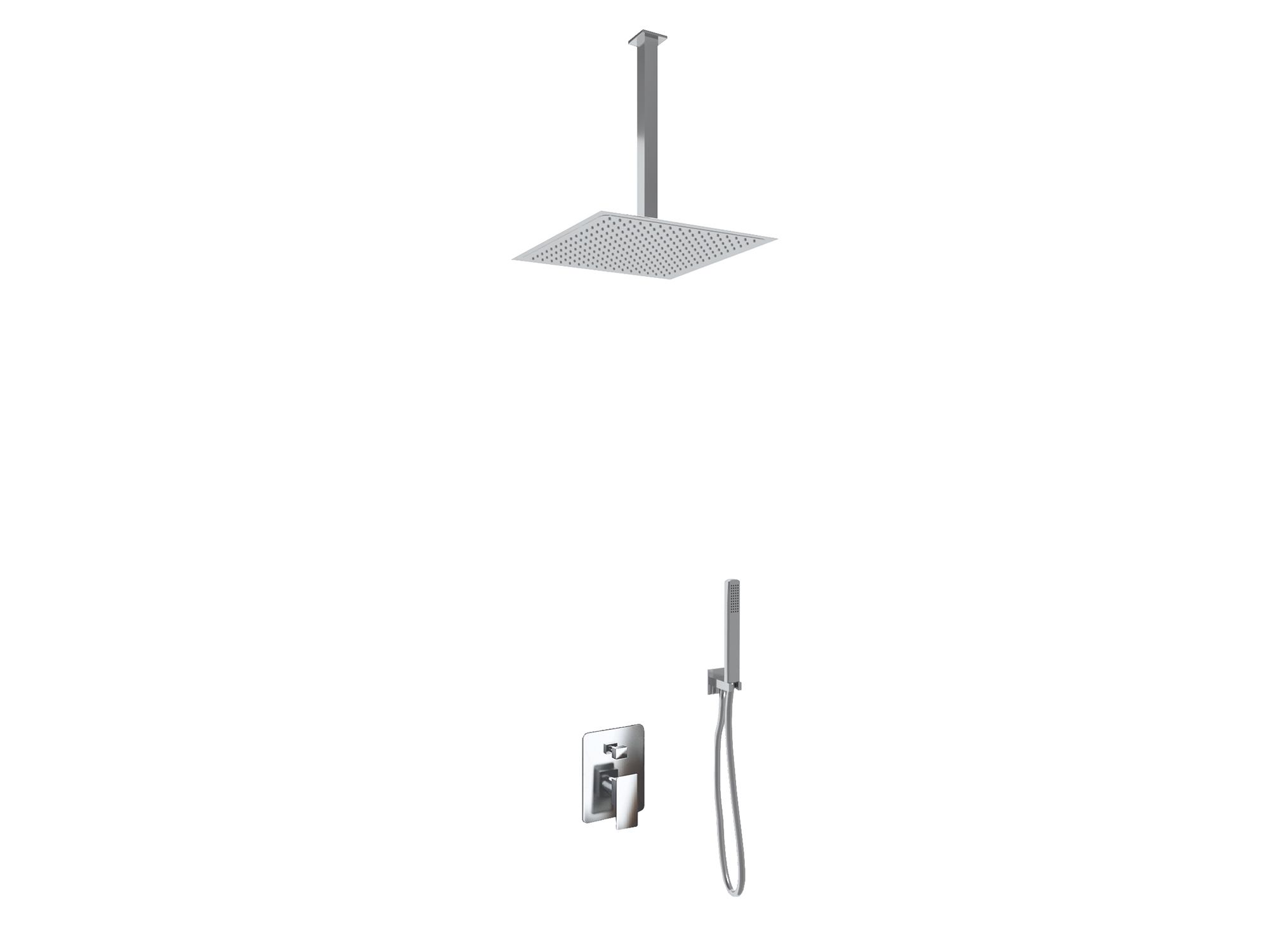 Kit doccia SWY-Inox Slim, 2 vie, braccio da soffitto, presa acqua, flessibile e doccetta inclusi, acciaio inox - immagine 12