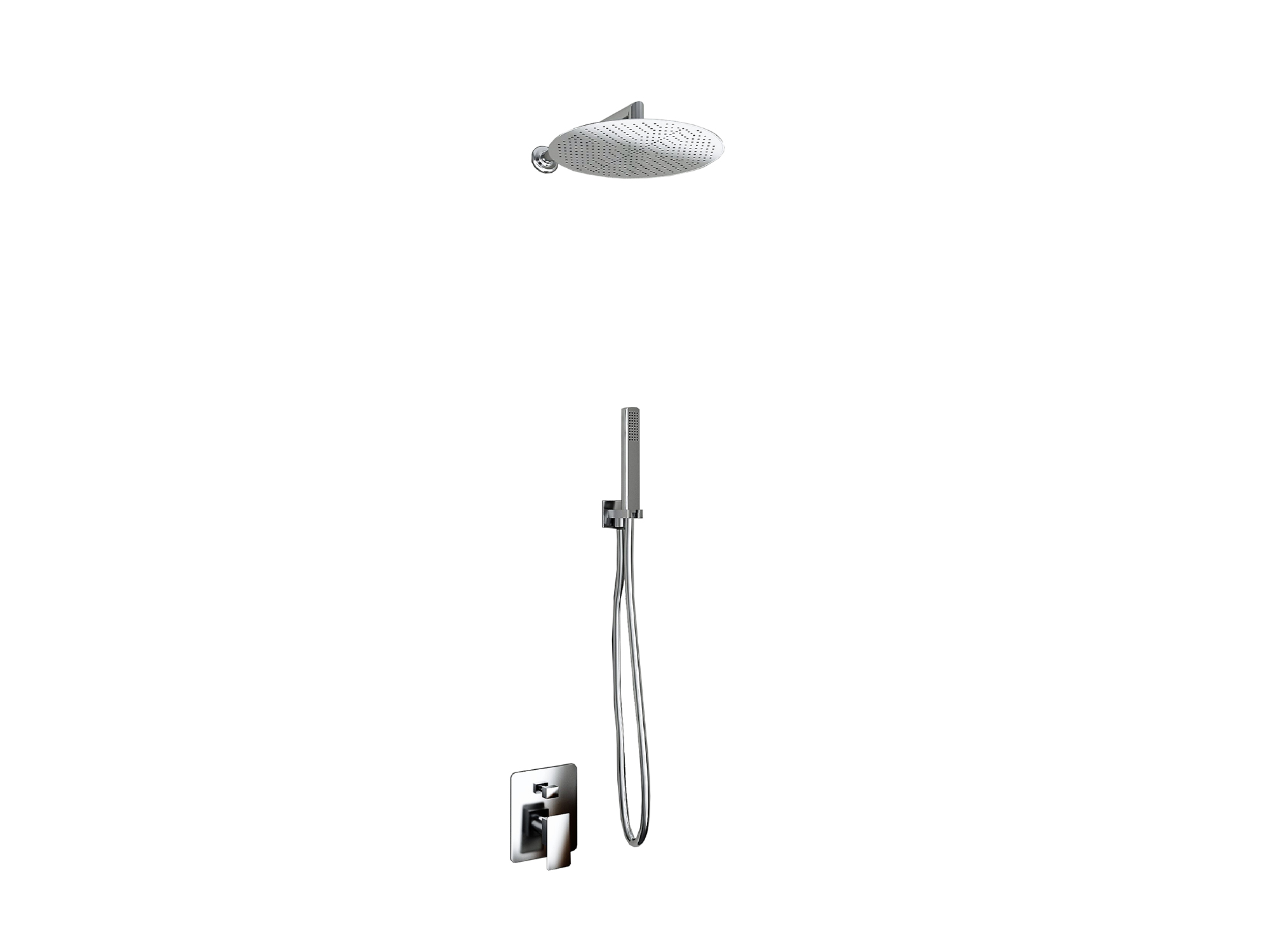 Kit doccia SWY-Inox Slim, 2 vie, braccio da parete, presa acqua, flessibile e doccetta inclusi, soffione tondo 25 cm, acciaio inox - immagine 6