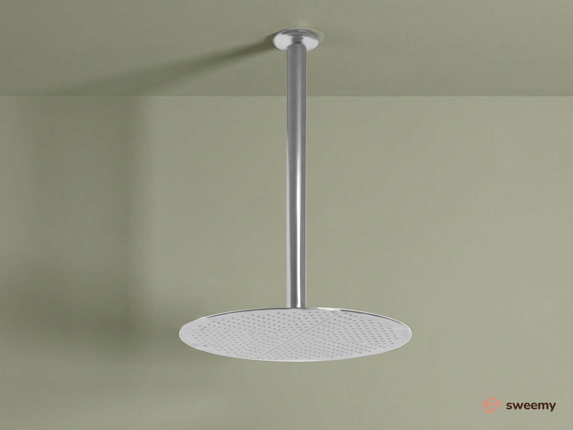 Kit doccia SWY-Inox Slim, 2 vie, braccio da soffitto, presa acqua, flessibile e doccetta inclusi, soffione tondo 25 cm, acciaio inox - immagine 2
