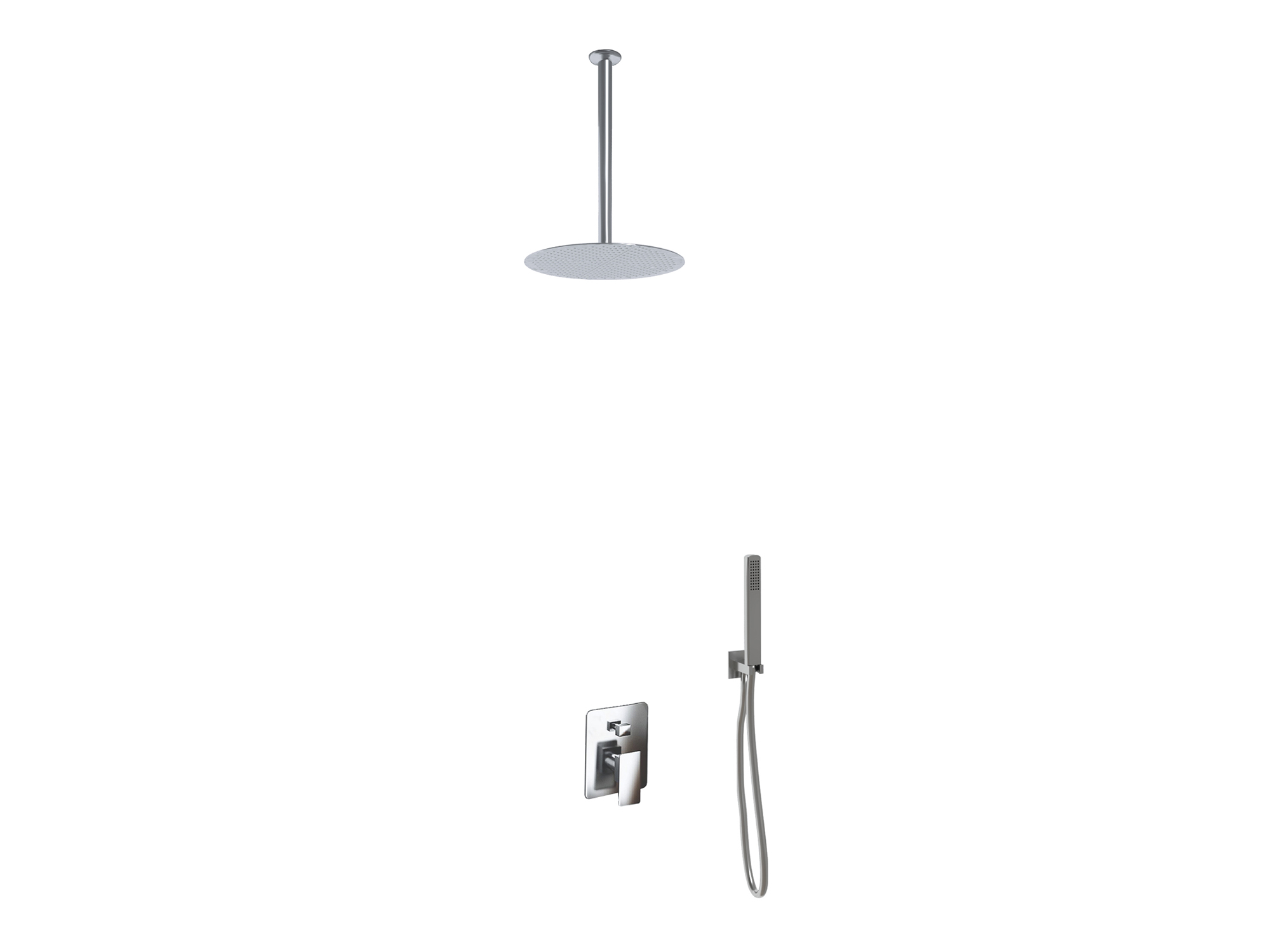 Kit doccia SWY-Inox Slim, 2 vie, braccio da soffitto, presa acqua, flessibile e doccetta inclusi, soffione tondo 25 cm, acciaio inox - immagine 6