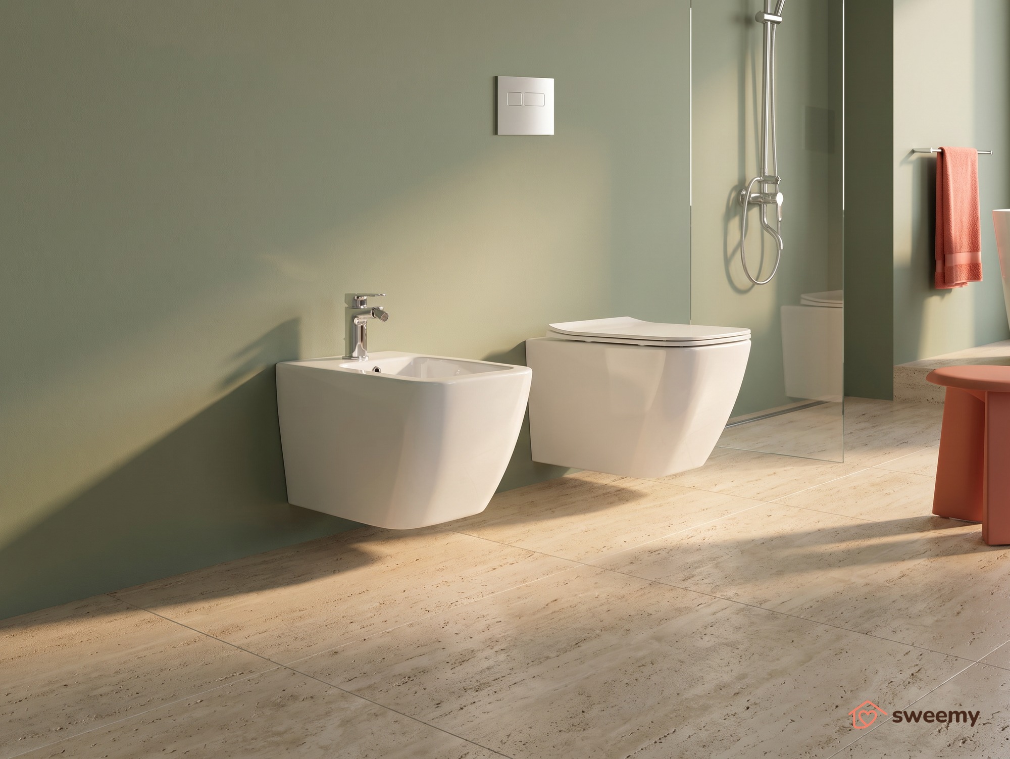 Coppia sanitari sospesi SWY-New Edge, rimless senza brida, dimensioni ridotte, coprivaso soft close - immagine 7