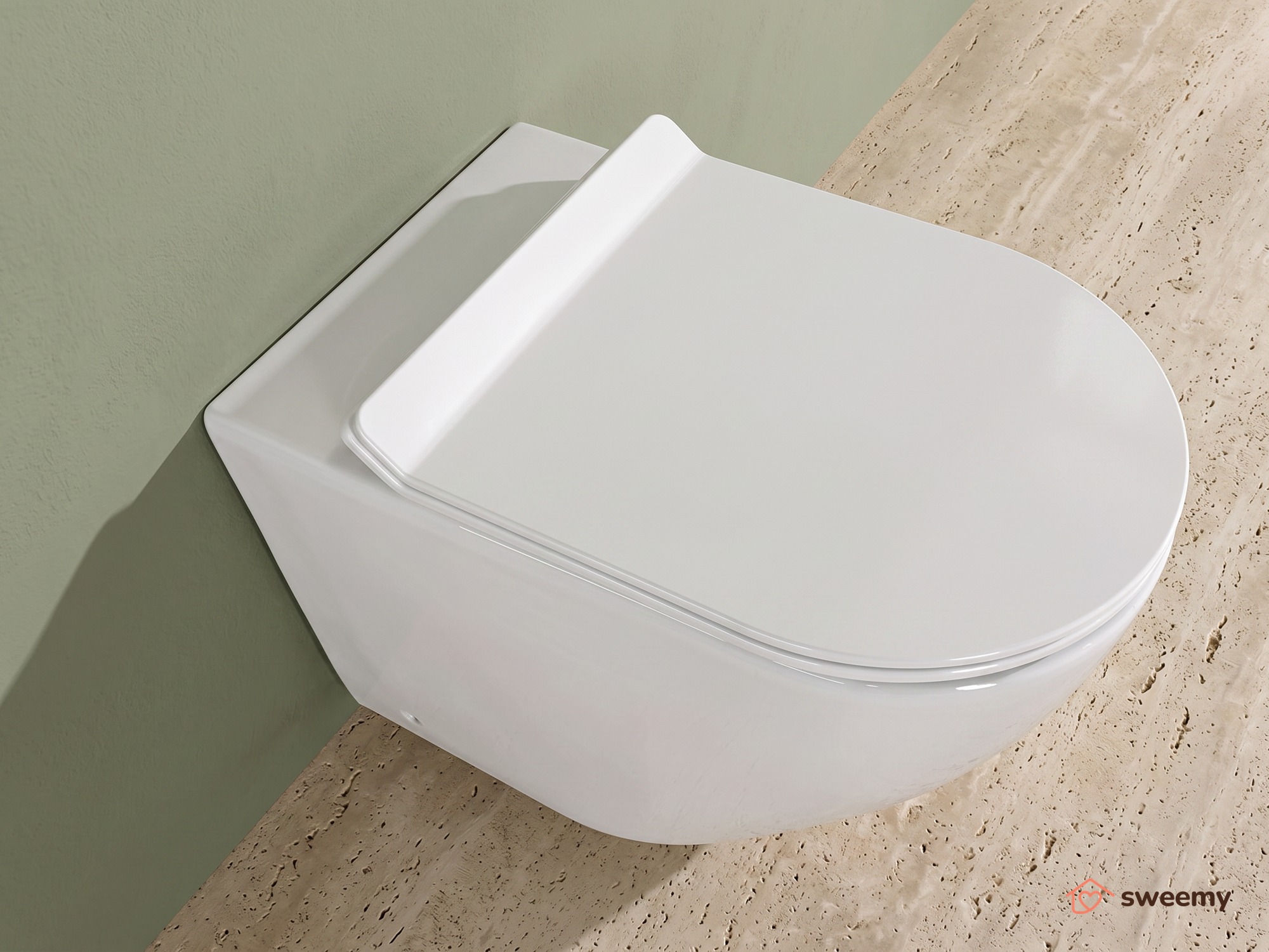 Coppia sanitari a terra SWY-Bent, rimless senza brida, filo muro, coprivaso soft close incluso - immagine 2