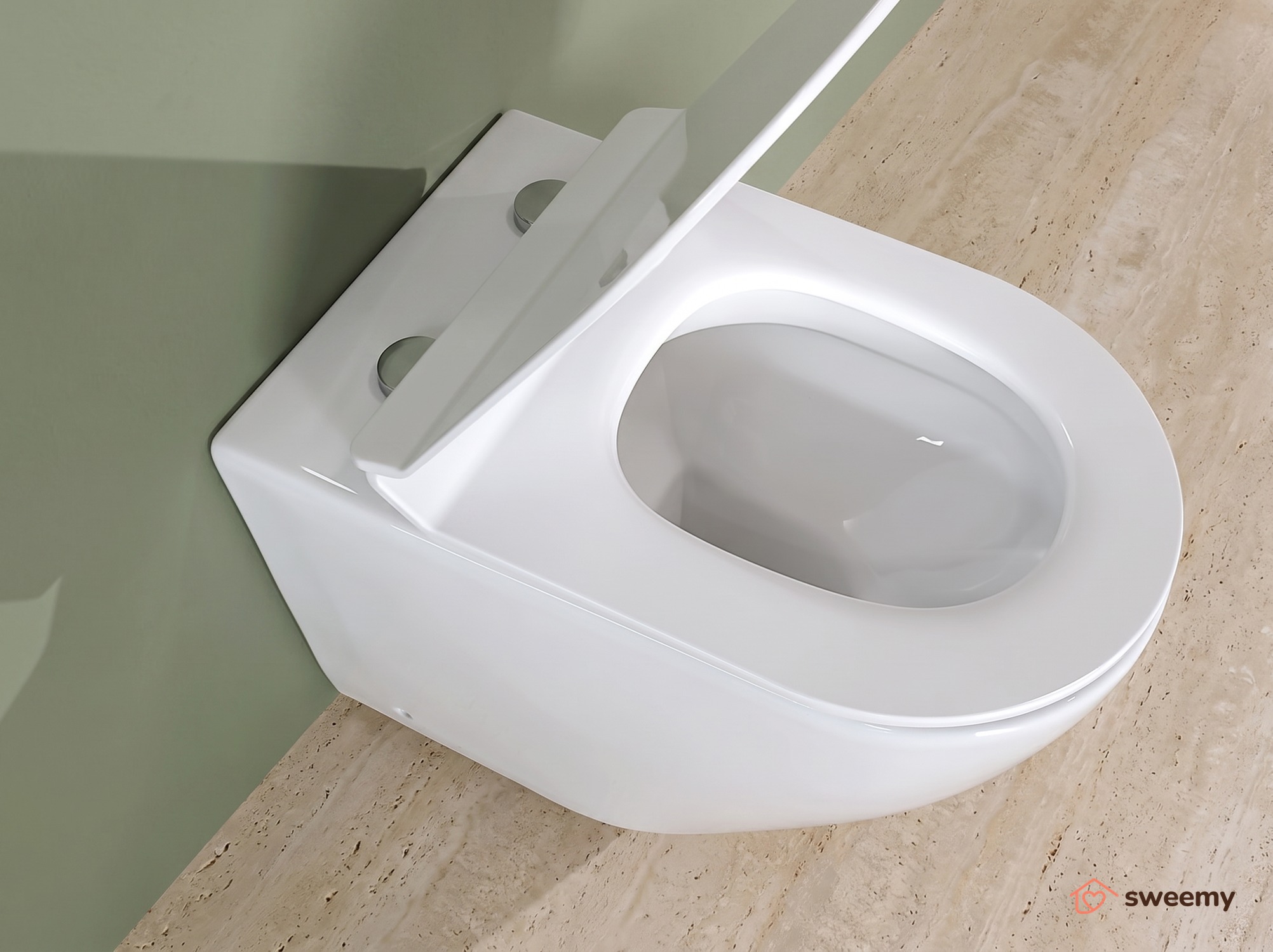 Coppia sanitari a terra SWY-Bent, rimless senza brida, filo muro, coprivaso soft close incluso - immagine 3