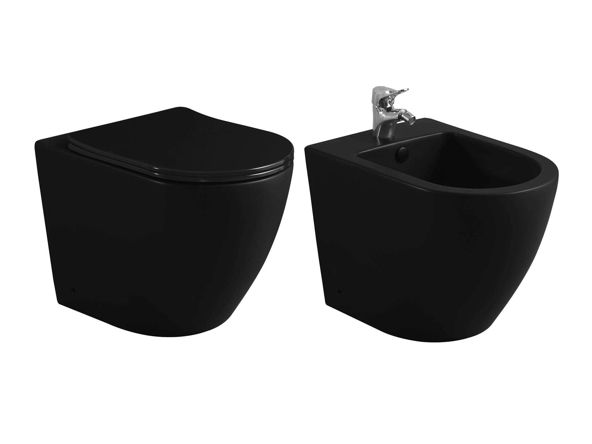 Coppia sanitari a terra SWY-Bent, rimless senza brida, filo muro, coprivaso soft close incluso - immagine 12
