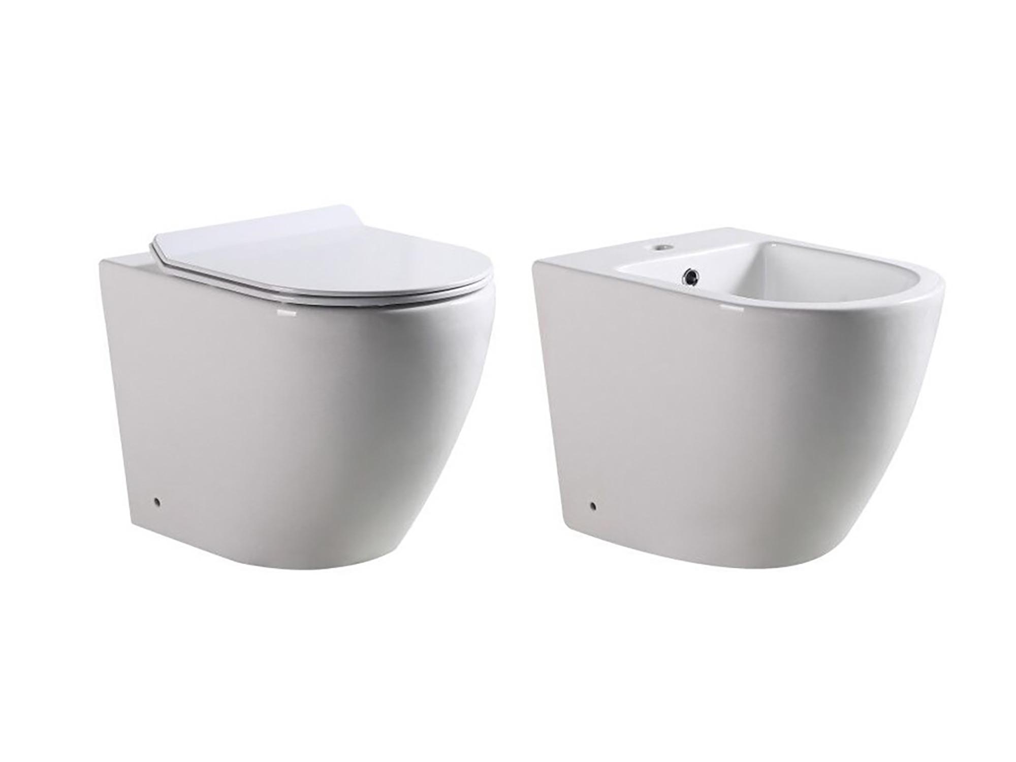 Coppia sanitari a terra SWY-Bent, rimless senza brida, filo muro, coprivaso soft close incluso - immagine 6