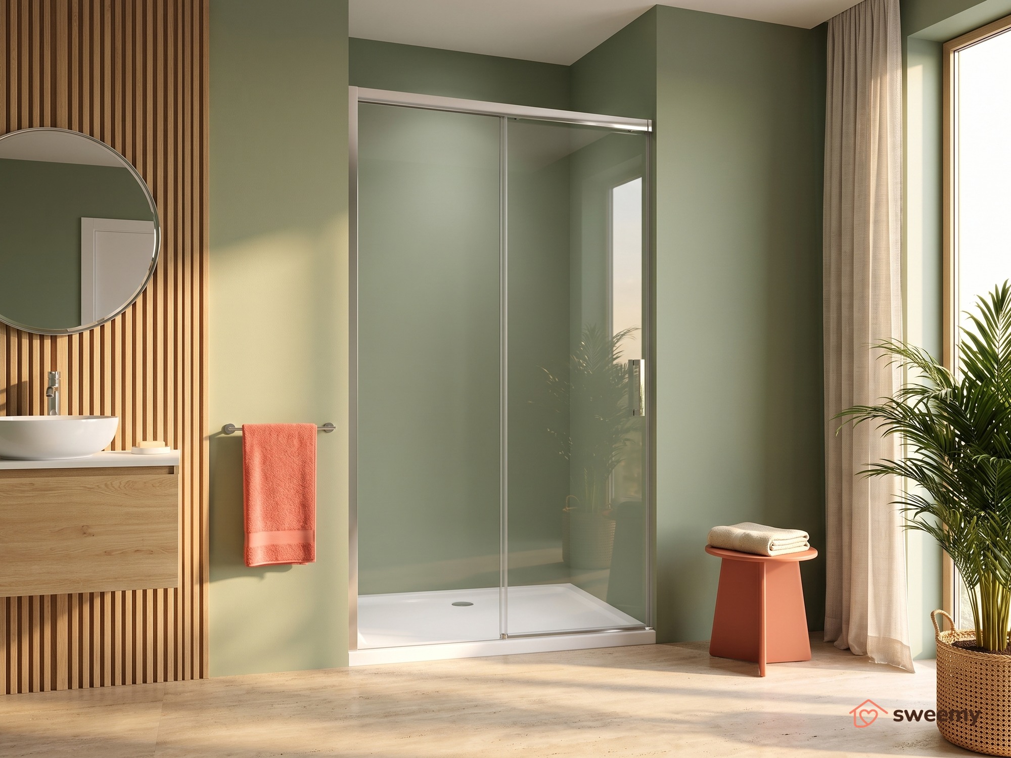 Porta doccia SWY-Las Vegas, porta scorrevole soft close, per nicchia, reversibile, vetro temperato 8 mm, H 200 cm - immagine 6