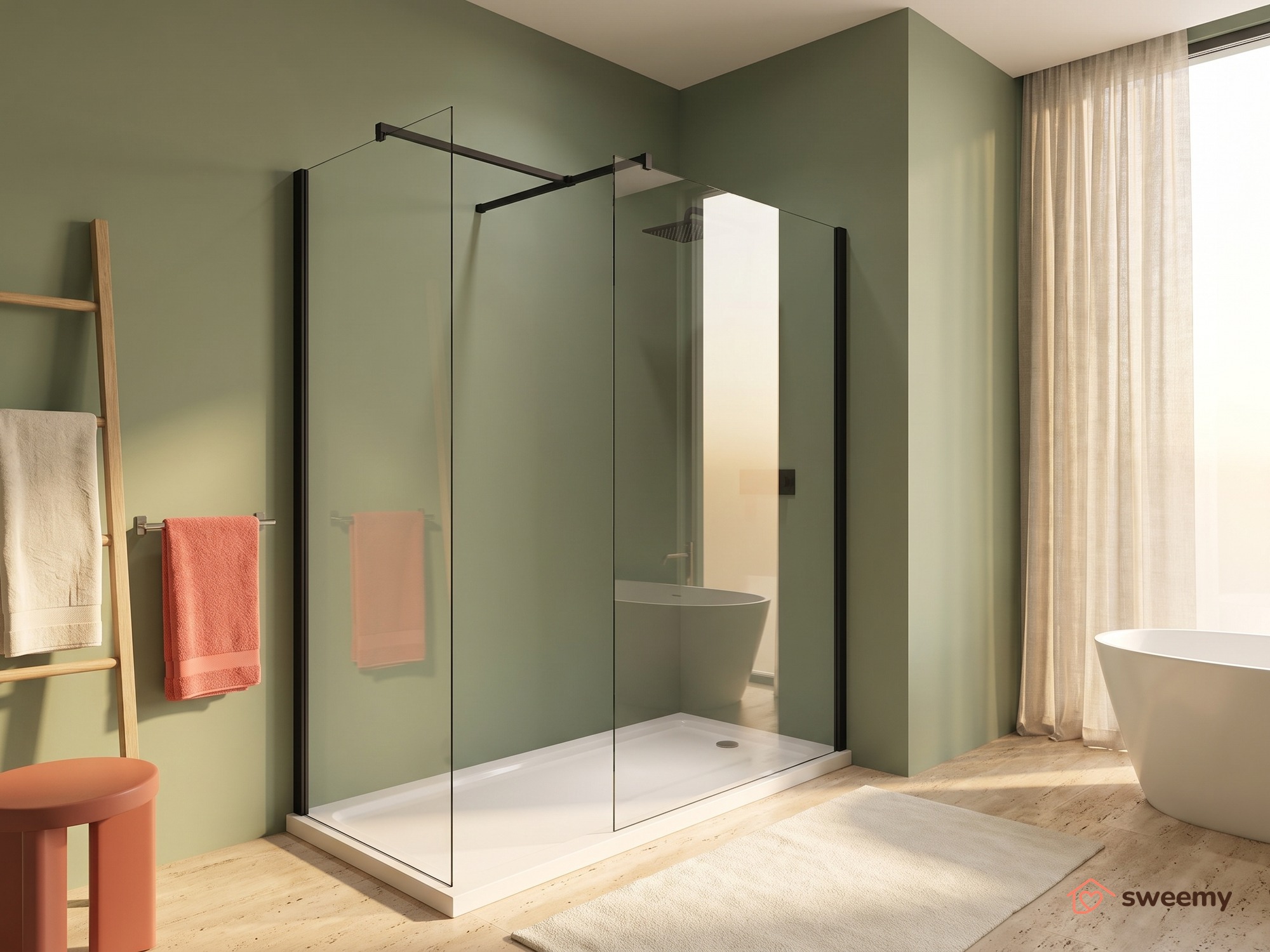 Box doccia angolare SWY-Filadelfia WT, doppia parete con braccio a T, ingresso libero, vetro temperato 8 mm, H 200 cm - immagine 6