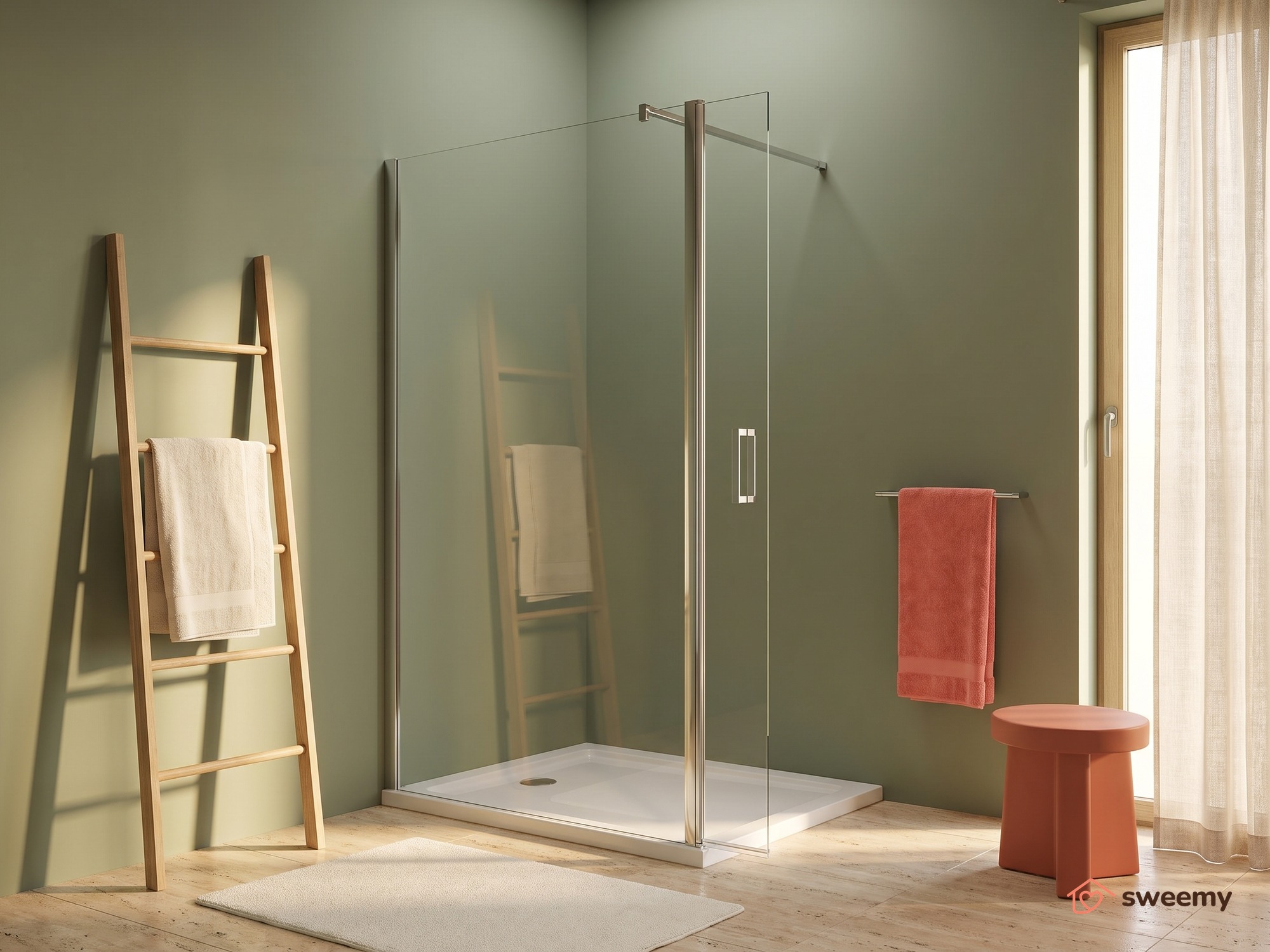Parete doccia walk-in SWY-Filadelfia A, lastra fissa + anta paraspruzzi, ingresso libero, vetro temperato 8 mm, H 200 cm, cromo - immagine 3